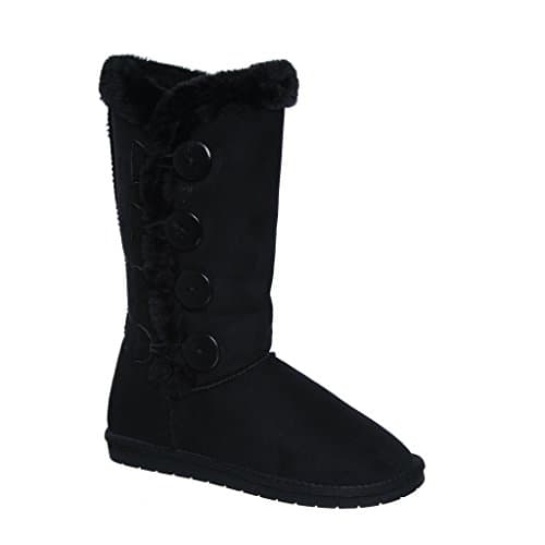Tina/02 Plain Color Four Button Fur Lined Mid-calf Snow Boots (8, black)