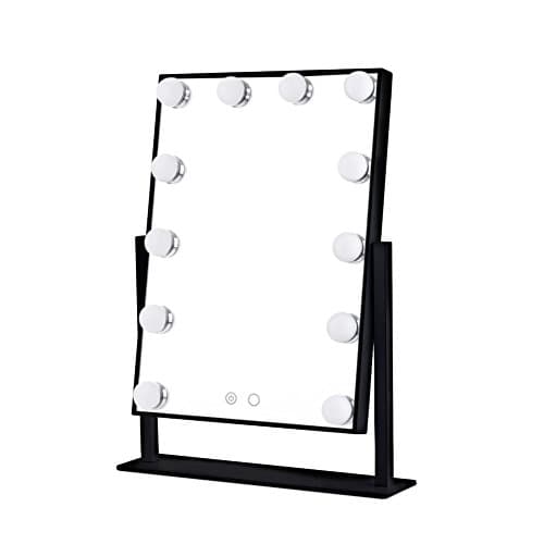 Orient Light LED Lighted Vanity Mirrors Classic Hollywood Look Tabletop Makeup Mirror with Touch Screen Buttons Dimmable Blubs Black Frame