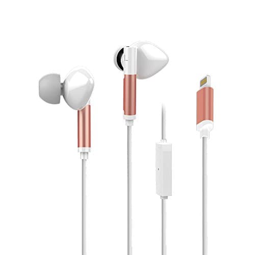 Earphone for iPhone 5 6 7 with Wired Lightning Connector - Apple MFI Certified - Noise Cancellation Earbud - with Volume Control Noise Isolation Headphone White+Red