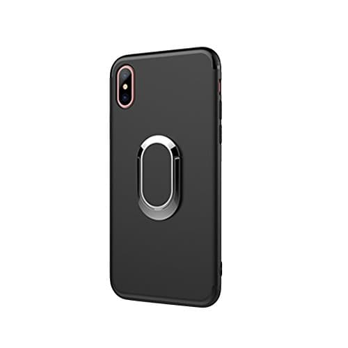OMAZRA iPhone X Case with 360 Rotating Ring Grip Holder Video and PPT Kickstand &amp; Metal Patch Shock Hybrid Drop Protection Shell and Soft TPU Case for Apple Iphone X (Black)