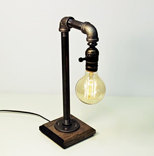 Industrial Steampunk table pipe lamp with Globe Edison bulb and Weathered wood base