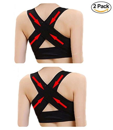 Starmace 2 Pack Women’s Hunchback Posture Position Corrector Back Brace With Chest Push Up Bra Support (L/XL, Black)