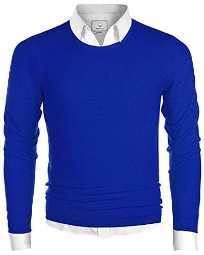 Men's Long Sleeve Crew Neck Pullover Knit Sweater Blue Medium