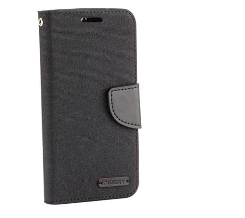 RA Cases Xiaomi Redmi Note 4 Leather & Denim Canvas Black Protective Case | Shock Absorbent & Scratch Proof Mobile Phone Wallet For Credit Cards & Money | Cute Cover With Flip & Stand Function & Magnetic Clasp