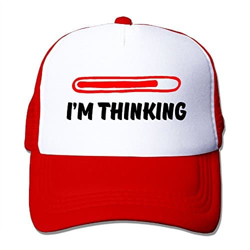 FirstB I'm Thinking Unisex Trucker Hat Mesh Cap With Adjustable Snapback Strap Red