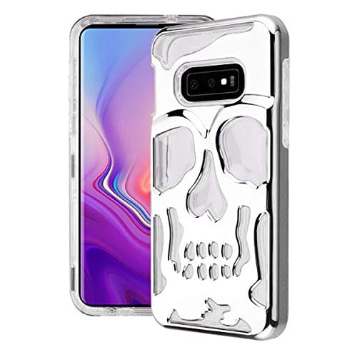 Phonelicious Samsung Galaxy S10 Plus Case Skull Series Dual Layer [Shockproof] Hybrid Hard Phone Cover Compatible with S10+ (Silver/Clear)