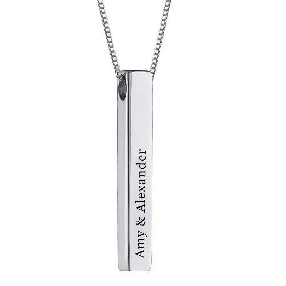 Sterling Silver 3D Engraved Personalized Bar Name Necklace Custom Made Any Name Pendant Necklace