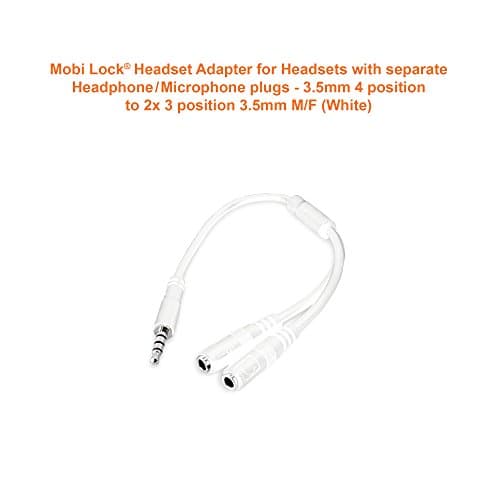 Headset adapter for headsets with separate headphone / microphone plugs - 3.5mm 4 position to 2x 3 position 3.5mm M/F (White)