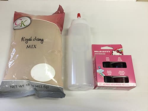 Hello Kitty Royal Icing Combo - Includes 1 Pound Bag CK Royal Icing Frosting Mix, Wilton Hello Kitty Icing Color Set, and 8 oz Squeeze Bottle