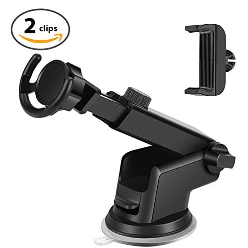 Car Mount for Pop Holder Socket, Cotuca Adjustable Universal Car Windshield &amp; Dashboard Phone Mount with Adjustable Arm for Pop Socket, with two replaceable clips,Black