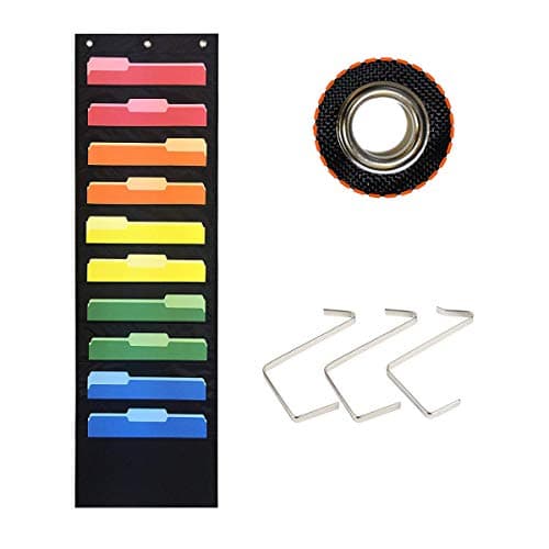 Storage Pocket Chart -Hanging Wall File Organizer with 10 Pockets and 3 Hangers for Home Organization School Pocket Chart Office Bill Filing (10 Pockets Storage Pocket Chart)