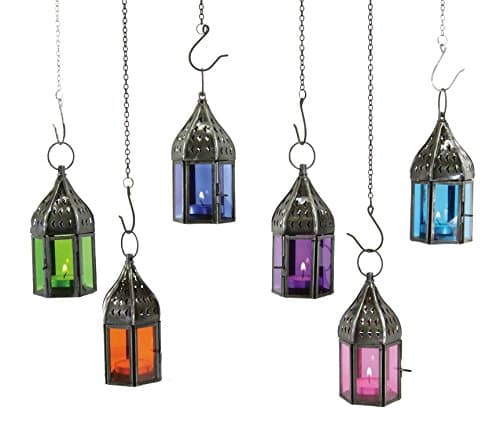 Set of 6 hexagonal Moroccan Style Multi Coloured Tealight Holders