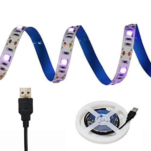AMARS USB UV LED Blacklight Fluorescent Glow Lights Strip 2M/6.6ft 5050 SMD 395nm-405nm DC12V Purple Light Mini Bulb for 3D Print, Blacklights Poster, Party, DJ, Night Fishing