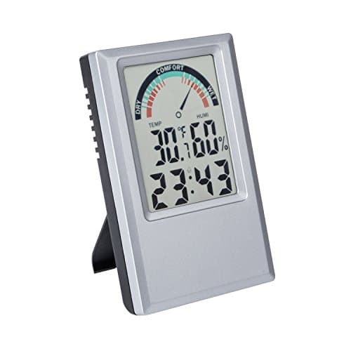 EWTTO Temperature and Humidity Electronic Meter, Wall &amp; Desktop Alarm Clock with LCD Display Max/Min Humidity Thermometer Memory (Silver)