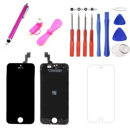 Genuine Brand New LCD Display For iPhone 5S Touch Screen Digitizer Assembly Front Facing Proximity Sensor Ring + Anti_Dust Mesh + Front Camera Ring (For Iphone 5S Black)