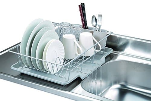 Home Basics 3-Piece Kitchen Sink Dish Drainer Set Silver