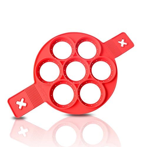 Pancake Molds Ring Fried Egg Mold Reusable Silicone Non Stick. breakfast pancake shaper Heat Resistant,Ring Shaper with Handle Baking Hash Brown, Omelette, Pastry Mold, Kitchen Tool(RED)