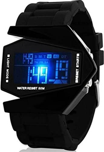 tw ticker Digital Rocket Shape 7 Color led Light Black Watch for Boys & Kids