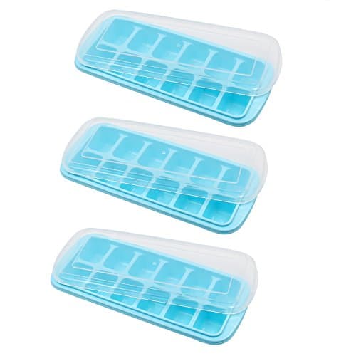 3 Packs Ice Cube Trays Easy Release and Flexible Ice Trays with Lid Make 36 Large Ice Cube Stackable Ice Tray with Clear Removable Cover(Blue)