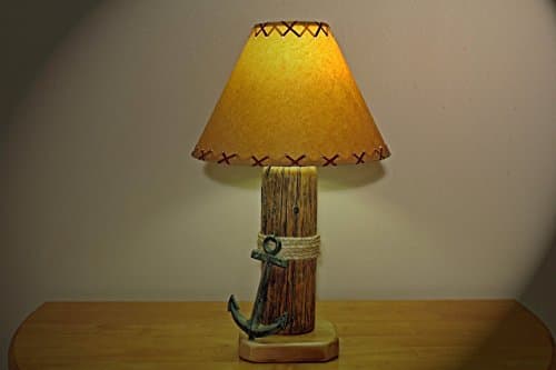 Rustic/Nautical Theme Table Lamp w/Wrought Iron Anchor and Parchment Shade