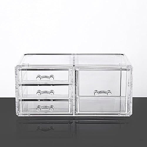 ROOYF Plastic Storage Box Table Top Transparent Cosmetic Storage Case Drawer Type Plastic Jewelry Case