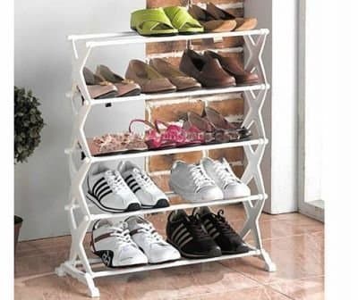 Siddhi Collection Plastic Adjustable 5 Layer Shoes Organizer Storage Rack Shelf White