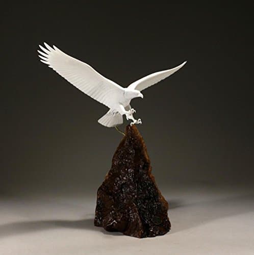 EAGLE IN FLIGHT by JOHN PERRY Pellucida Sculpture Statue Figurine Art on Burl base
