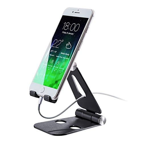 mocobe Cell Phone and Tablet Stand, Adjustable Desktop Charging Stand Holder Cradle for iPhone 8 X 7 6 6s Plus 5 5s 5c iPad 2 3 4 Ipad Mini iPod Samsung Galaxy and Android Phones Tablets (Black)