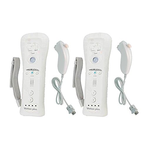 Doklos Built in Motion Plus Remote and Nunchuck Controller with Silicone Case and Wrist Strap Case for Wii U (NON-OEM) (White and White)