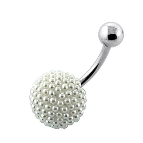Multi Tiny White Pearl Setting on 12MM Ball with 14 Gauge 316L Surgical Steel Belly Button Ring