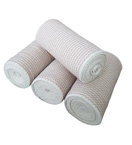 HGP Cotton Elastic Bandage 4 Pack with Hook &amp; Loop Closure on Both Ends. 4 Inch Wide X 15 Feet (stretched) Latex Free. Perfect Compression Wrap for Bandaging Knee, Leg, Ankle or Body.