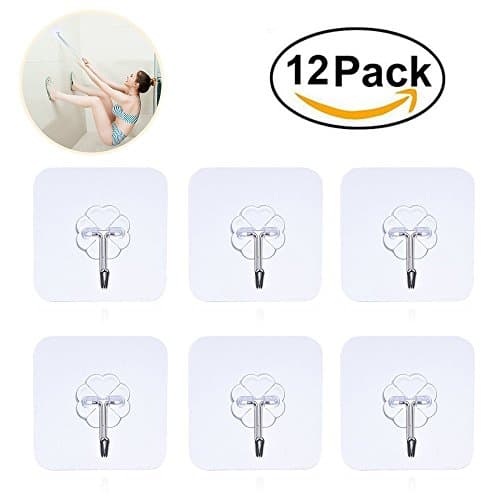 Hooks Heavy Duty Hooks - 12 Packs 22Lbs command Hooks Utility Hooks Heavy Duty Wall Hooks Waterproof Reusable Seamless Sticky Hook For Bathroom Kitchen Wall Door Ceiling And More