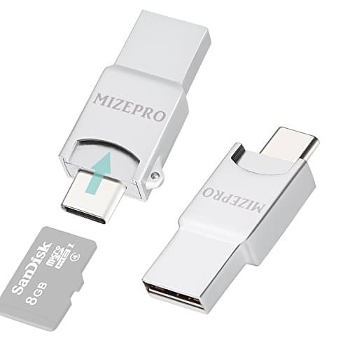 USB Type C 3.0 Portable Card Reader to Micro SD Reader Flash Memory Card Reader USB 2.0 for New MacBook pro, Google Chromebook Pixel, Fire HD 8 tablet &amp; cell Phones (Zinc Alloy Gray)