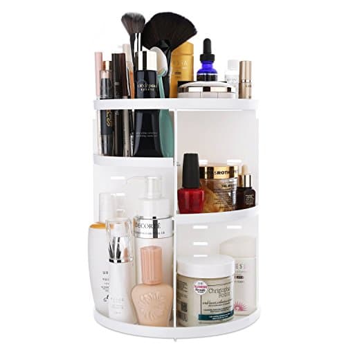 BabyCome Compact Size Large Capacity Makeup Organizer Case, 360°Rotating Multi-Function Adjustable Cosmetic Storage Box (White)