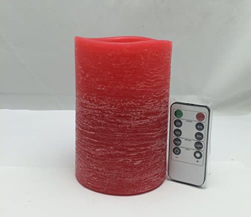 Red Rustic wax candles with timer, Battery Operated ,10keys remote ,4 by 6inch height, floral scent, 1pcs set