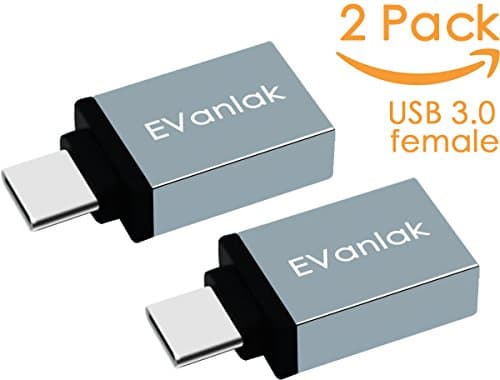 USB Type C Adapter 2 Pack, EVanlak USB 3.0 A to C Adapter for Galaxy S8 S8+, Macbook Pro 2016, Nintendo Switch, Sony XZ, LG G5, Pixel, Nexus 6P 5X and More (Grey - 2 Pack)
