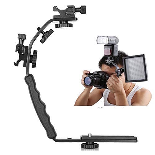 Kaliou Camera L Type Bracket Mount Video Grip L-Bracket with Dual Flash Cold Shoe Mount 1/4" Tripod Screw, Heavy Duty Padded Hand Grip for Handheld Camera Camcorder Video Shooting Product Photography