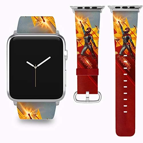 Wrist Band Strap with Captain Marvel Design Compatible with Apple Watch iWatch All Series 38 40 42 44 mm Series 1 Series 2 Series 3 Series 4 Leather Replacement Strap