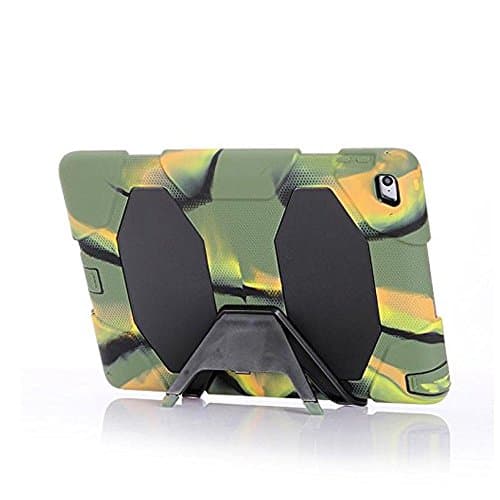 iPad Air 2 Case, Thinkle ONE [Shockproof] Silicone Kids Proof Full Body Protective Cover With Kickstand and Screen Protector for Apple iPad Air 2 (6th Generation) (Army )