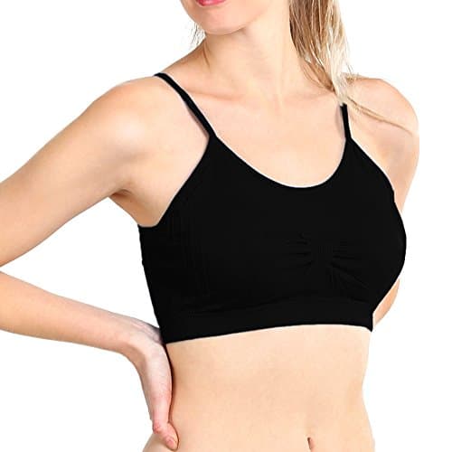 2pc One Size Seamless Cropped Sport Cami Bra Spaghetti Removable Pads Black