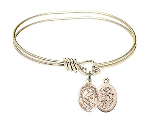 St. Christopher Surfing Charm On A Child Sized 5 3/4 Inch Oval Eye Hook Bangle Bracelet