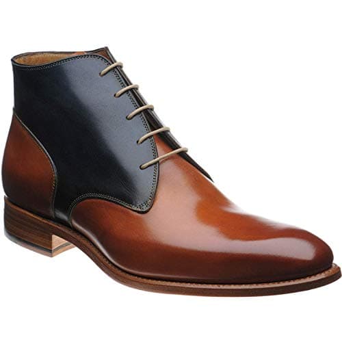 Height Increasing Tan & Navy Blue Leather Casual Elevator Lace Up Lift Boots for Men with 3 Inch Hidden Heel