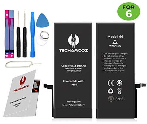 TECHAROOZ Internal Battery Replacement Kit for Compatible With iPhone 6 - New Zero Cycles Li-ion 1810mAh - Tools + Instructions [ 12 Months Warranty ]