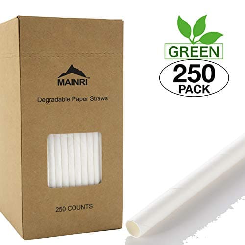250 Pack Paper Straw Biodegradable Paper Drinking Straws White Disposable Paper Party Straws Christmas Halloween Straws Coffee Bridal Shower Decorations For Birthday Wedding Holiday Celebration