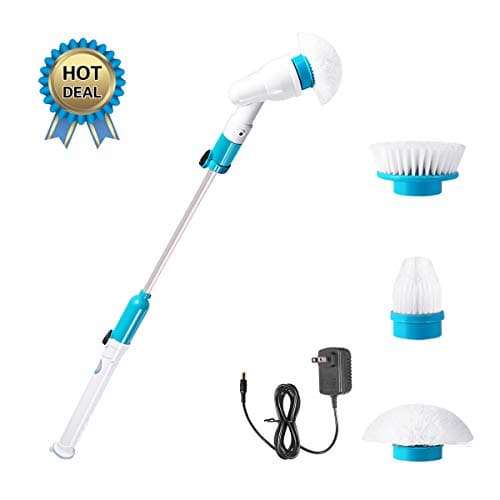 Spin Scrubber, 360 Cordless Tub and Tile Scrubber, Multi-Purpose Power Surface Cleaner with 3 Replaceable Cleaning Scrubber Brush Heads, 1 Extension Arm and Adapter (Blue)