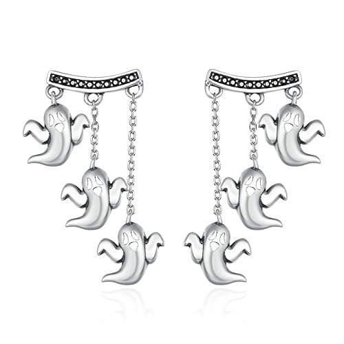 Silver Ghosts 100% 925 Sterling Silver Unique Cute Halloween Ghost Drop Earrings for Women Vintage jewellery Halloween Gift