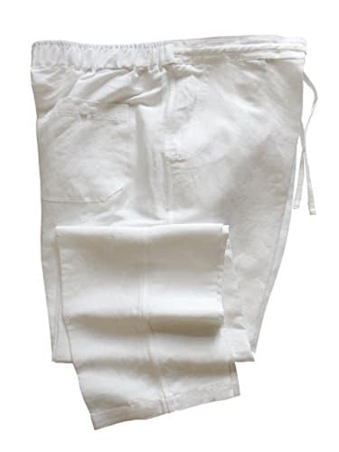 Wai Side Mens Linen Rayon Drawstring Pants WHITE S