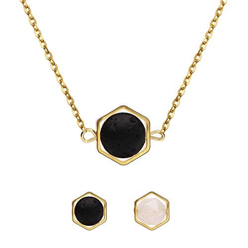 Lava Stone Bead Essential Oil Diffuser Necklace Pendant with Adjustable Chain Aromatherapy Jewelry for Women(Lava bead)