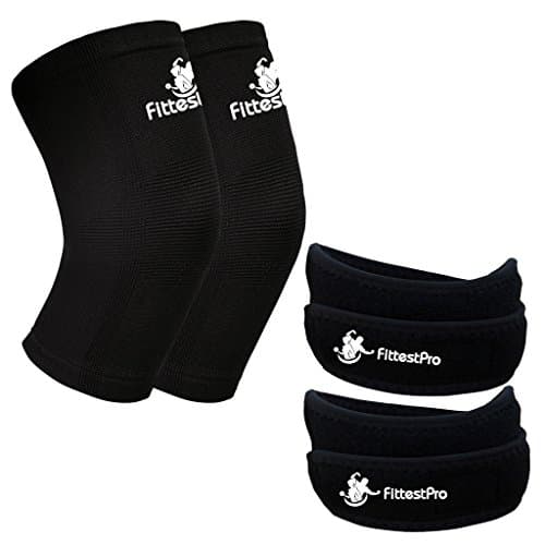 Knee Sleeve Package (Pack of 4) - Knee Compression Sleeve (1 Pair) &amp; FREE Knee Braces (1 Pair) - Patella Knee Support Straps Sleeves - Knee Arthritis Brace &amp; Pain Relief Strap