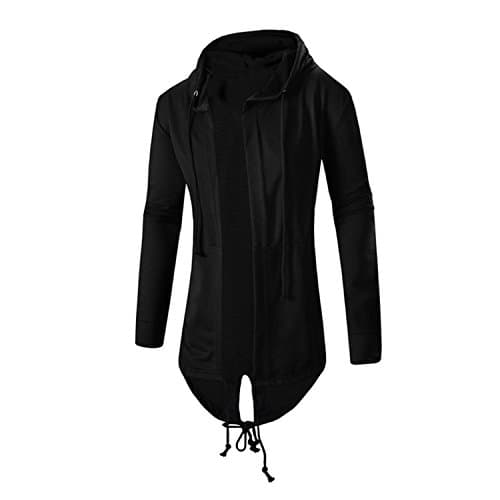 Men Autumn Winter Medium Coat Hooded Cardigan Coat Solid Colour Soft Cotton Plus Size Casual Clothing Black L